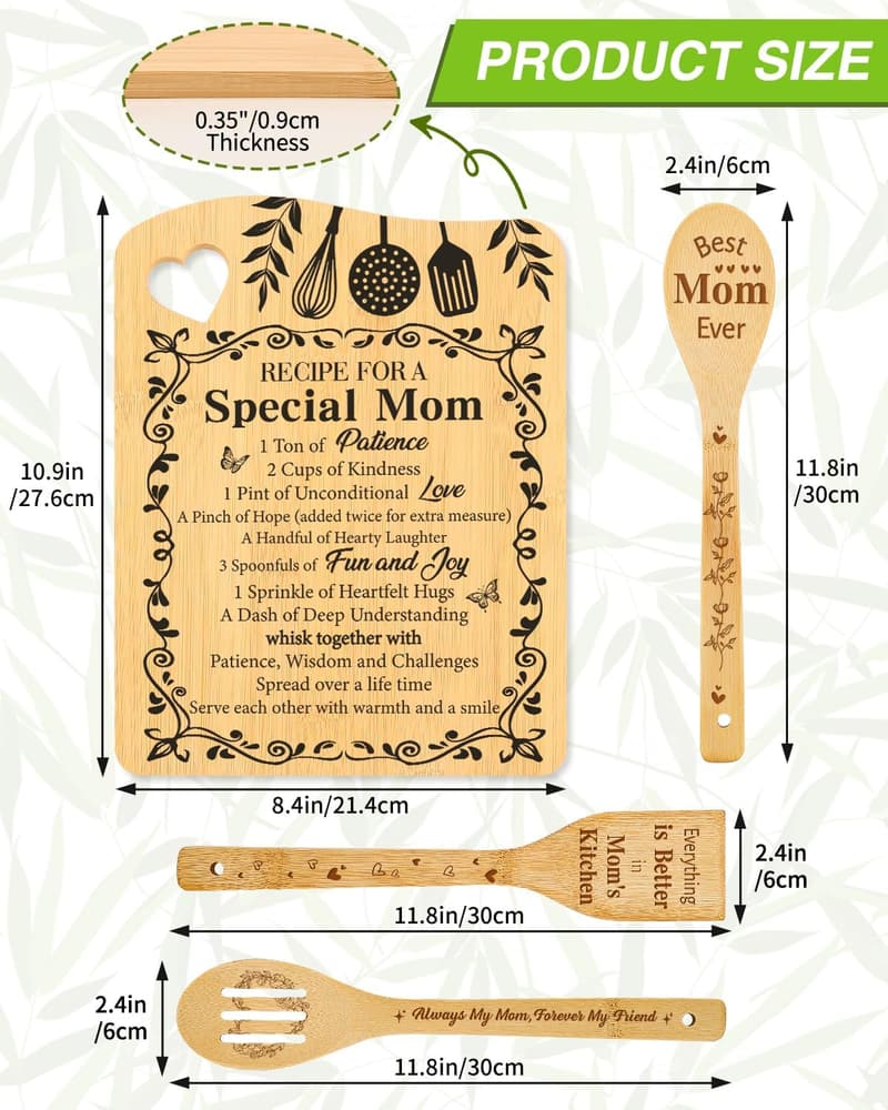 Best Mom Ever Bamboo Cutting Board Set - Birthday Gift from Kids