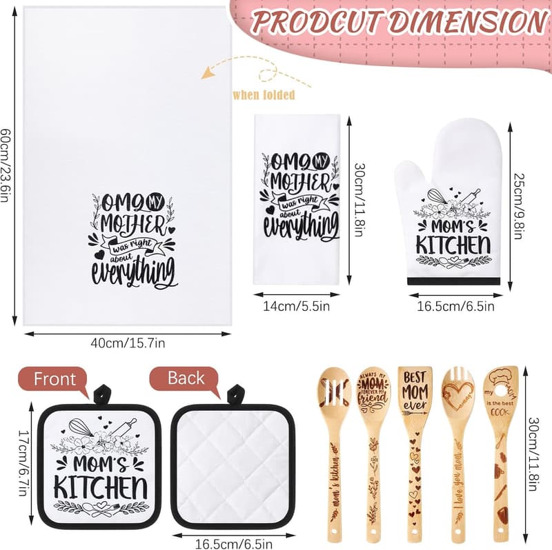 Mom's Birthday Gift Set: Cotton Apron & Bamboo Cooking Tools