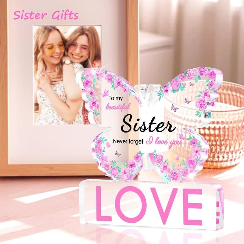 Mother's Day Acrylic Butterfly Engraved Plaque for Sister