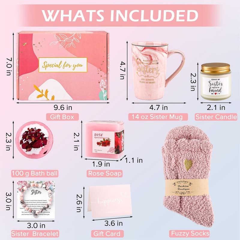 Sister Birthday Gift Set: Bracelet, Mug & Socks