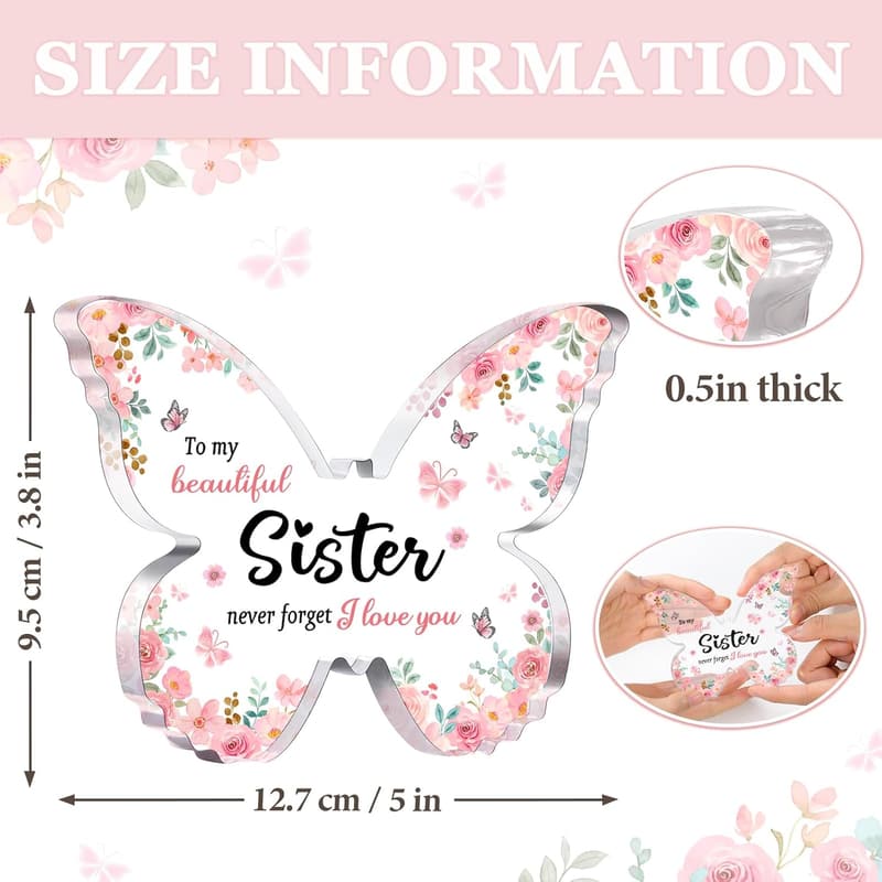 Mother's Day Butterfly Acrylic Plaque for Sisters - 5x3.8x0.5 Inch
