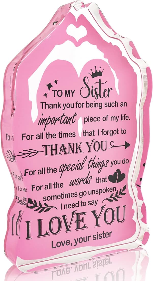 Mother's Day Acrylic Plaque for Sister – 5 x 3 Inch Decor