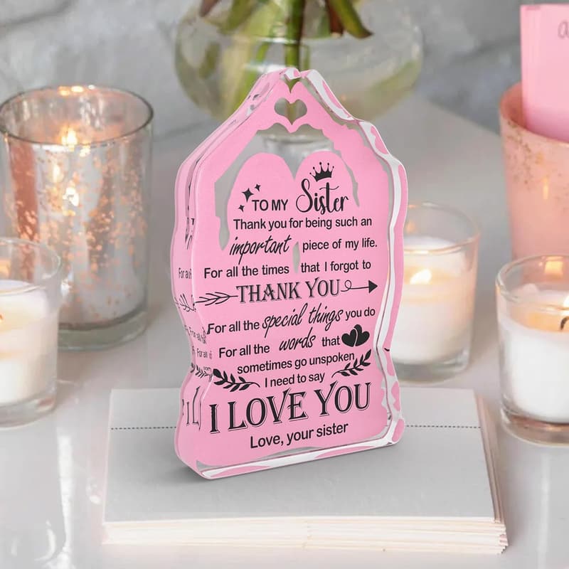 Mother's Day Acrylic Plaque for Sister – 5 x 3 Inch Decor