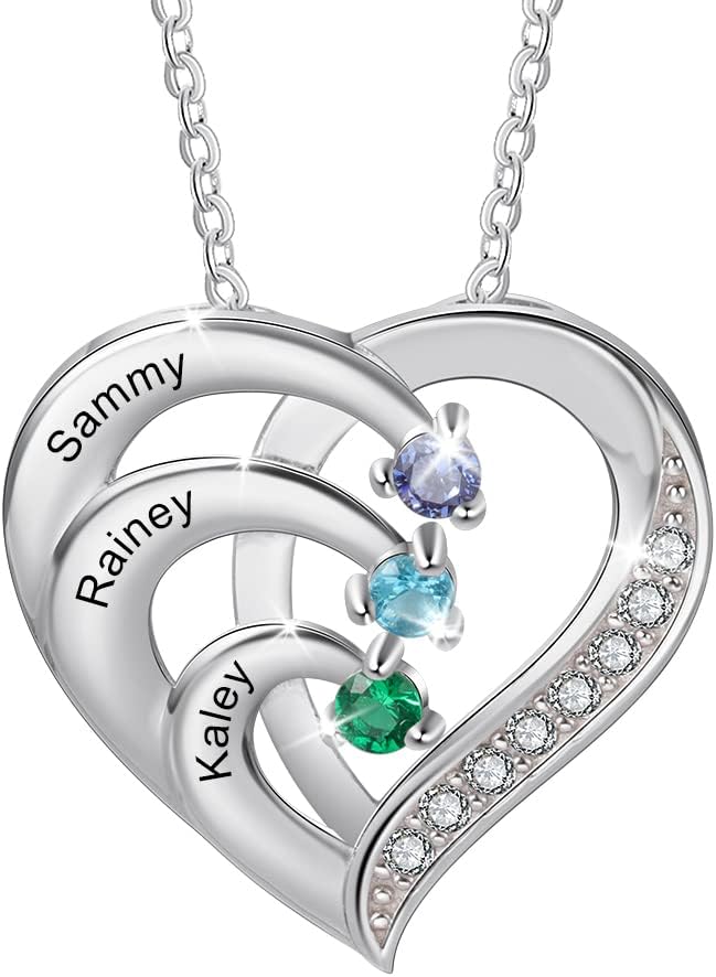 Personalized Birthstone Name Necklace for Mom in 925 Silver