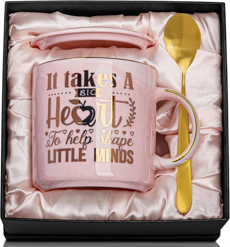 Teacher Appreciation Mug - 14oz Pink Marble Ceramic with Gold Print