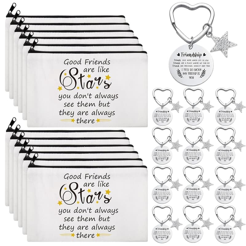 Graduation Gifts: 24 Pcs Makeup Bags & Keychains for Women