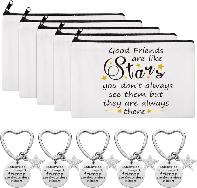 Friendship Gifts for Women: Makeup Bag & Star Keychain Set