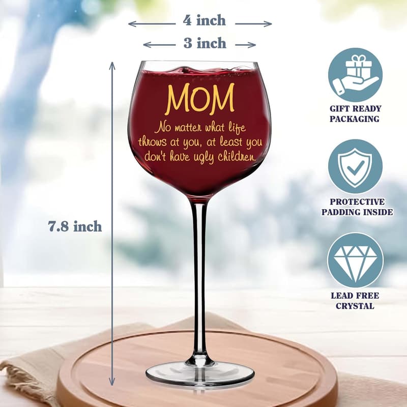 Funny Wine Glass Gift for Mom - Mother's Day Birthday Present