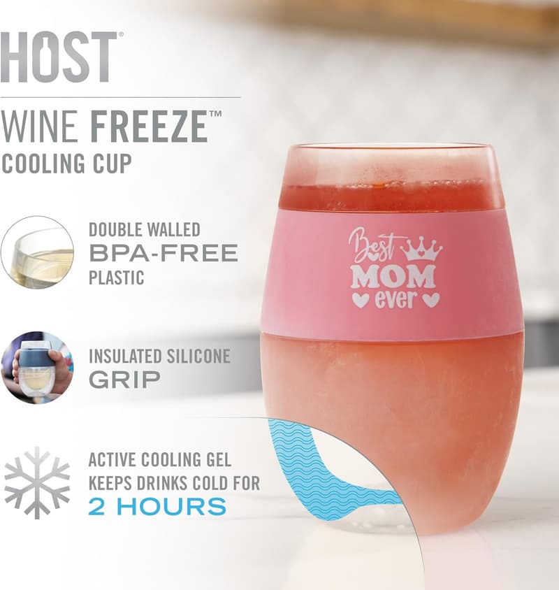 Mother's Day Pink Wine Cooling Cup with Freezing Gel, 8.5 oz