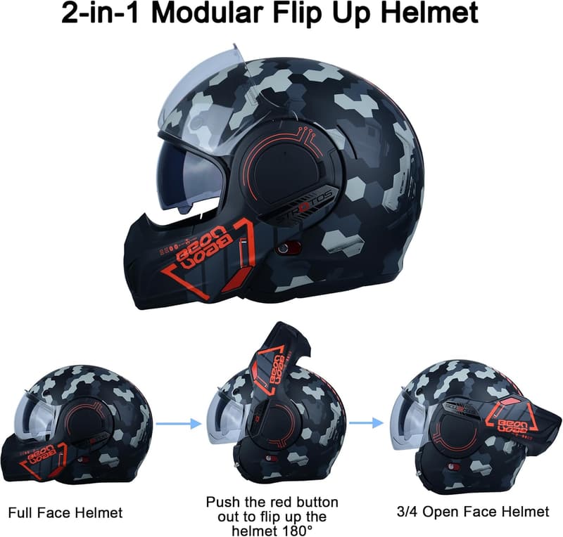 DOT Approved Reversible Full Face Motorcycle Helmet with Anti-Fog Visors