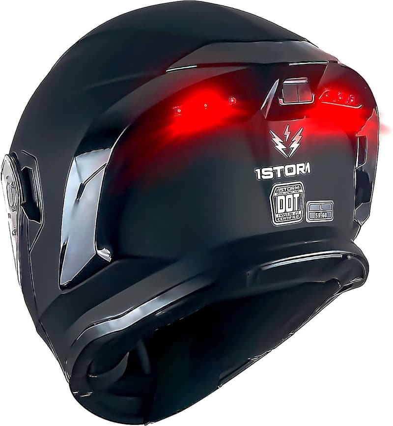 Modular Full Face Motorcycle Helmet with LED Tail Light - Matt Black