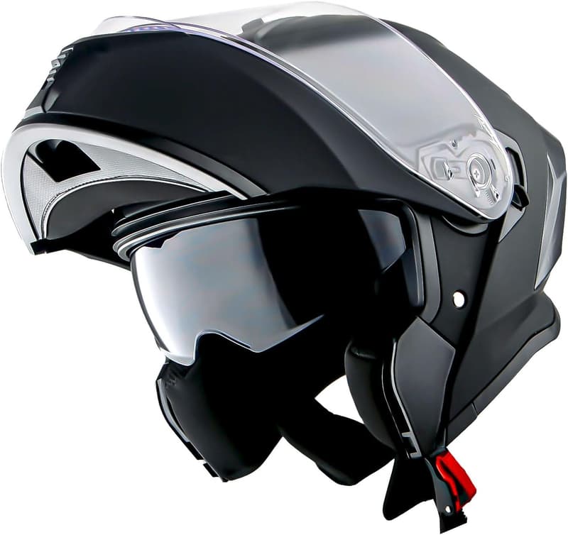 Modular Full Face Motorcycle Helmet with LED Tail Light - Matt Black