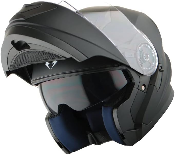 Matt Black Modular Full Face Motorcycle Helmet with Dual Visor
