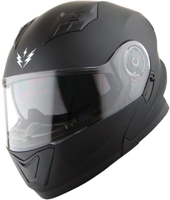 Matt Black Modular Full Face Motorcycle Helmet with Dual Visor