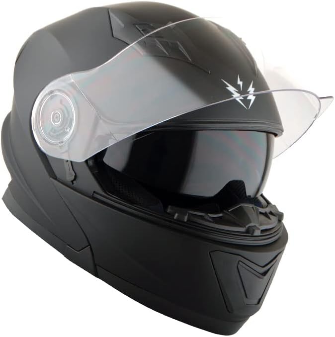 Matt Black Modular Full Face Motorcycle Helmet with Dual Visor
