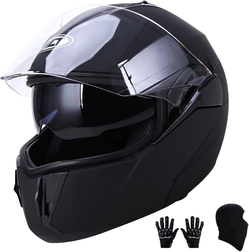 DOT Approved Matte Black Flip-Up Full Face Motorcycle Helmet