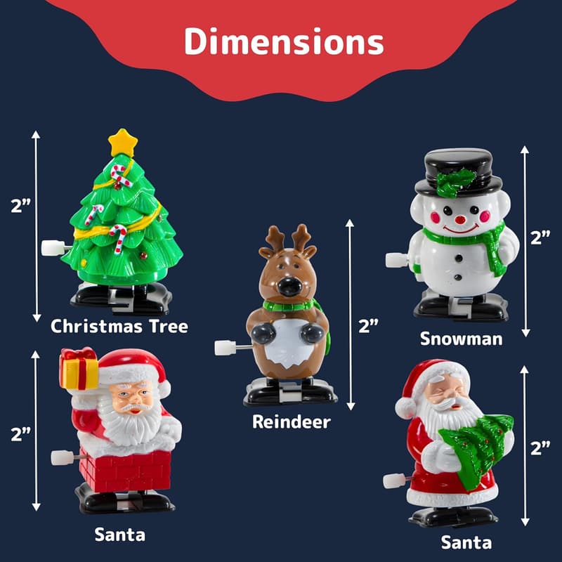Christmas Wind-Up Toys - 2 Santas, 1 Snowman & 1 Reindeer