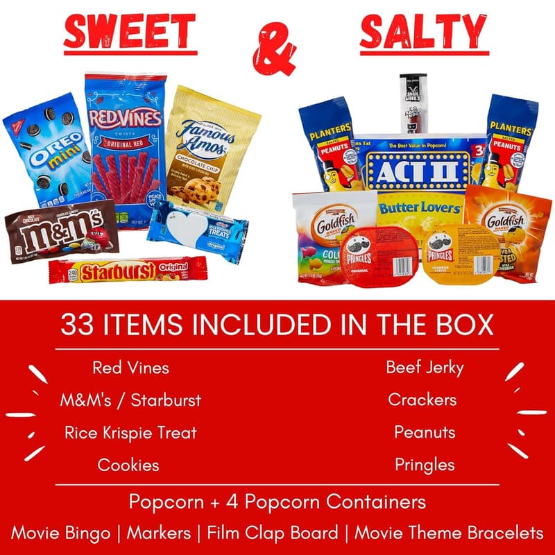 Movie Night Gift Basket – 33-Piece Snacks & Bingo Set