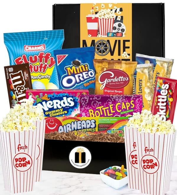 Deluxe Movie Night Gift Set with Popcorn and Snacks