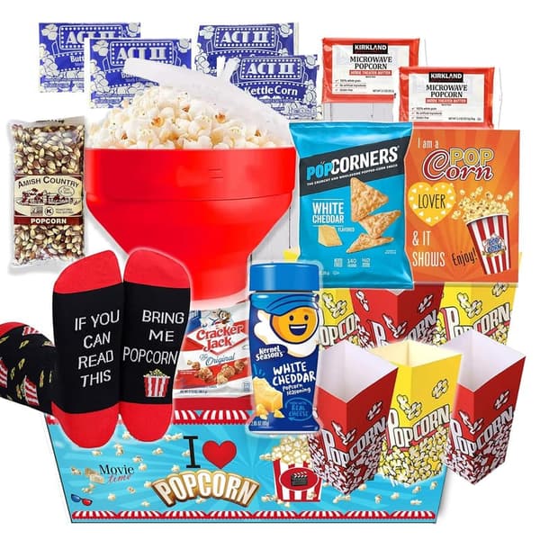Movie Night Gift Basket - Popcorn Maker & Snacks for Family