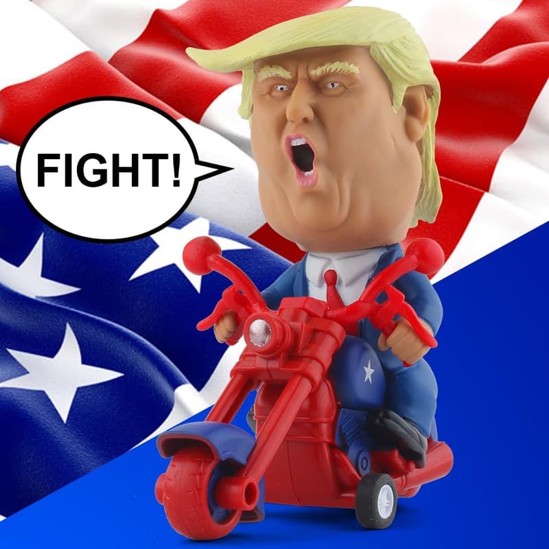 Donald Trump 2024 Toy Figure on Motorcycle - Gag Gift for Fans