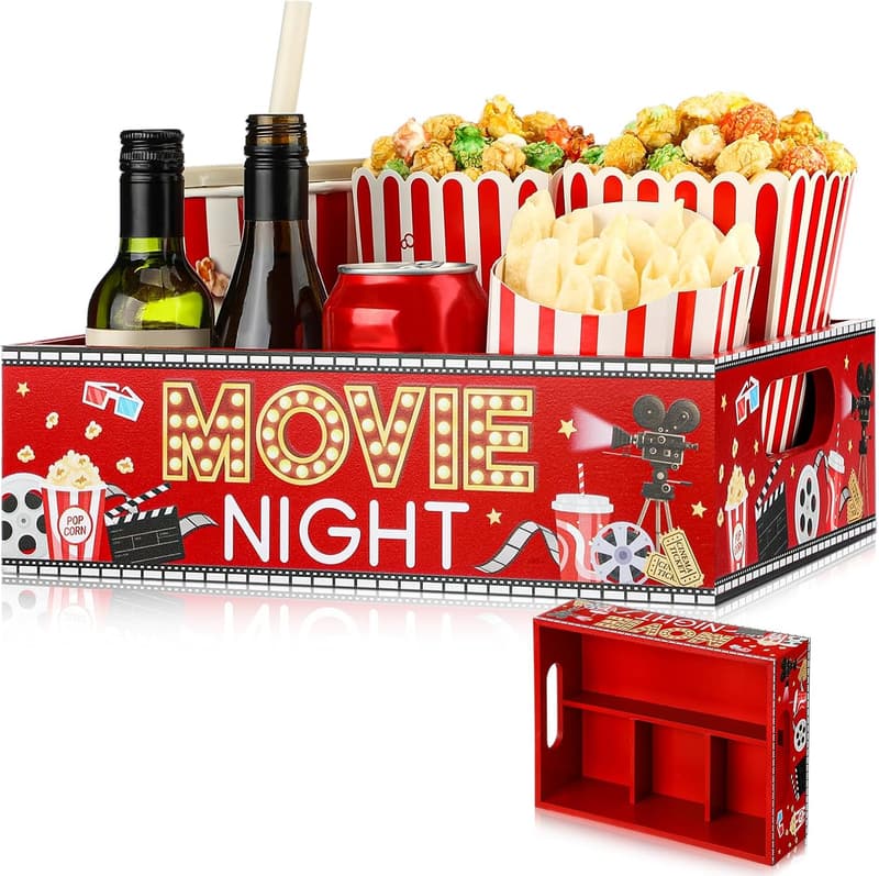 Movie Night Snack Tray with Handles and 4 Compartments