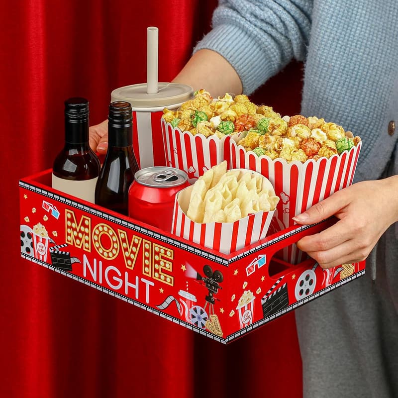 Movie Night Snack Tray with Handles and 4 Compartments