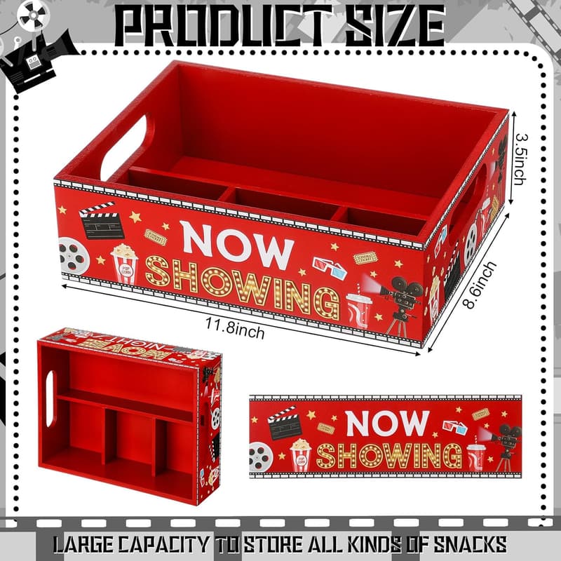 Movie Night Snack Tray with Handles and 4 Compartments