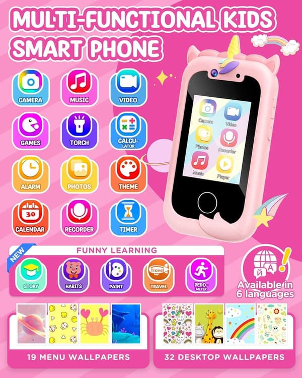 Kids' Learning Cell Phone Toy for Girls Age 3-10 (Pink)
