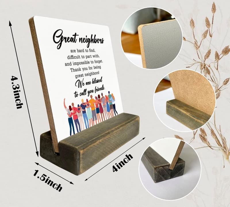Thank You Neighbor Wood Plaque Gift with Stand
