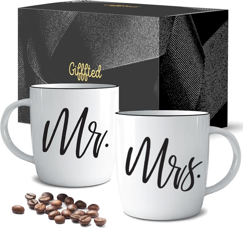 Mr. and Mrs. Ceramic Coffee Mugs - Couples Gift for Weddings