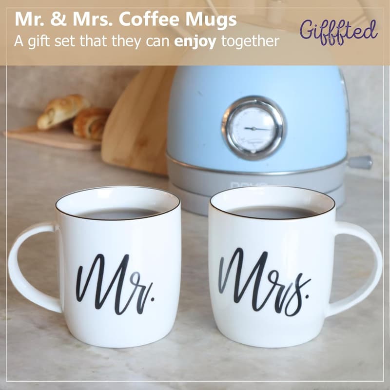 Mr. and Mrs. Ceramic Coffee Mugs - Couples Gift for Weddings