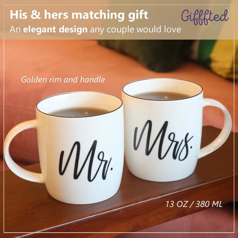 Mr. and Mrs. Ceramic Coffee Mugs - Couples Gift for Weddings