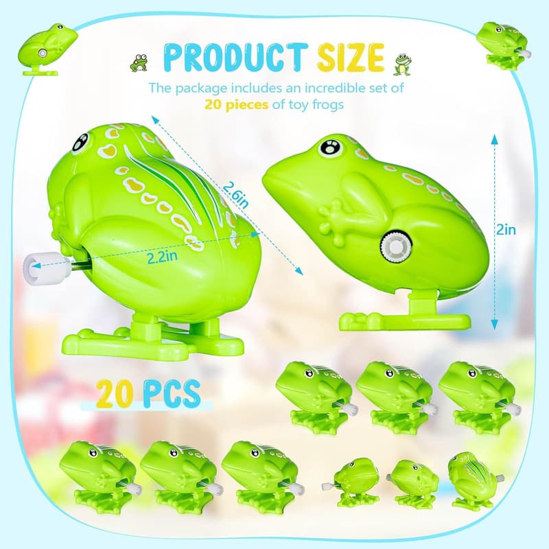 20 Pcs Clockwork Green Frog Toys for Educational Play