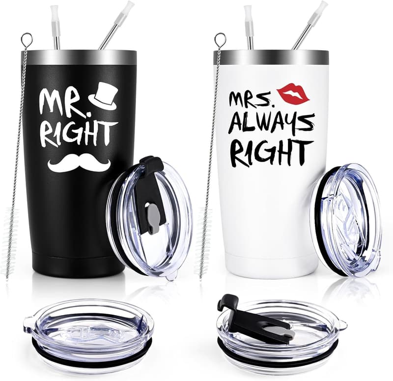 Wedding Travel Tumbler Set for Couples - 20oz Stainless Steel
