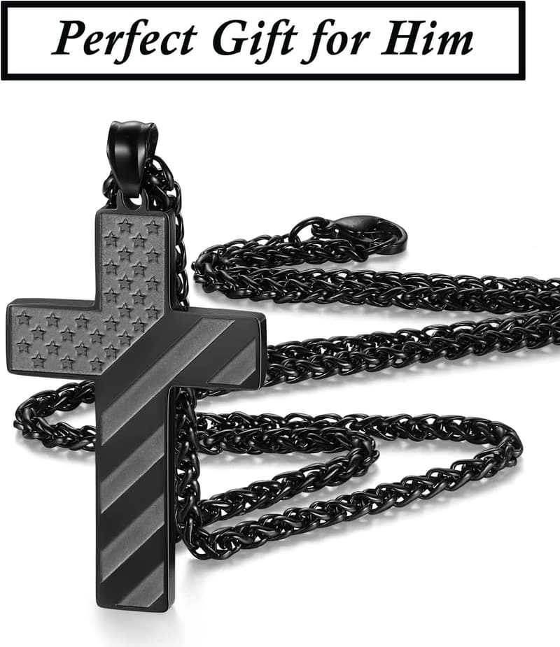 American Flag Cross Necklace for Men - Gift for Birthday/Graduation