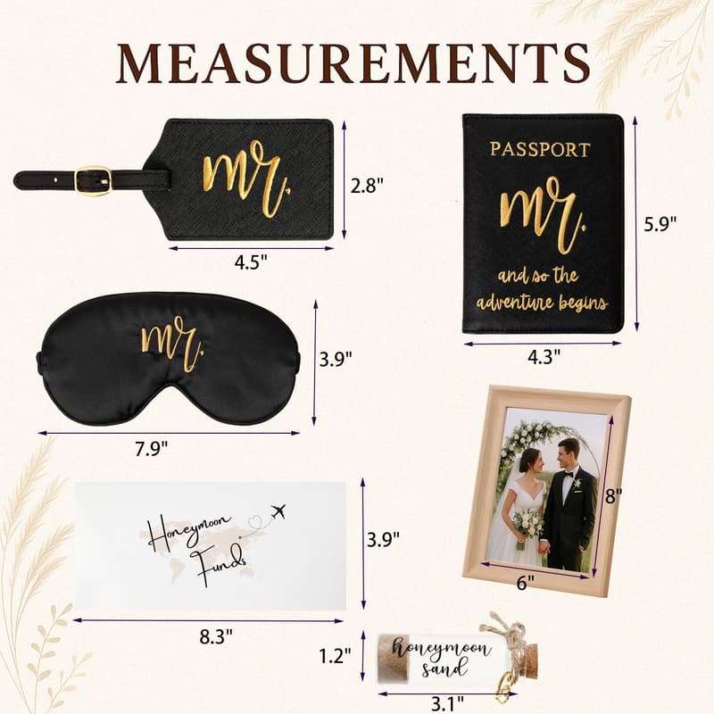 Honeymoon Travel Gift Set for Couples with Embroidered Passport Covers