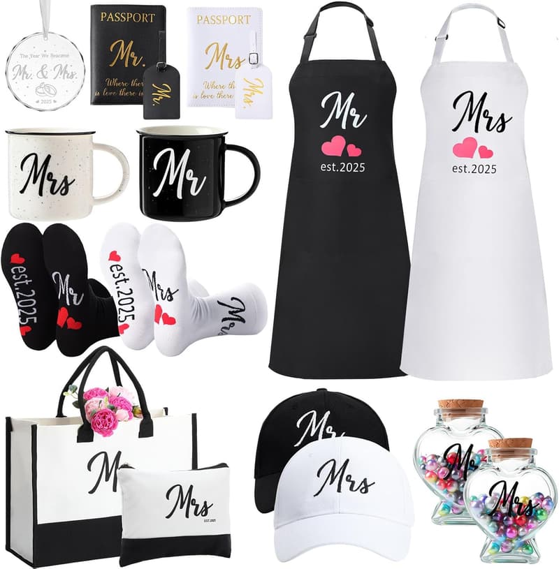 Mr and Mrs Apron Set - 15 Pcs Wedding Gifts for Couples