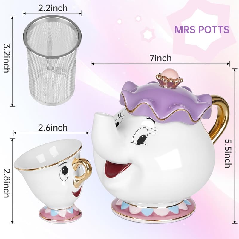 Mrs. Potts Teapot & Chip Cup Set - Perfect Gift for Girls