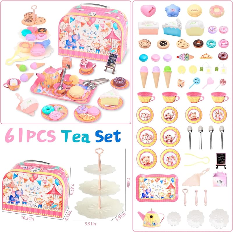 Dreamland World 61-Pc Tea Party Set for Girls Age 3-6