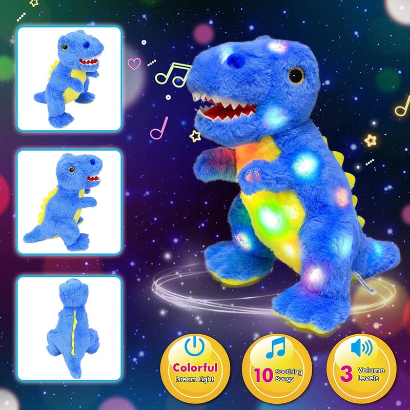 Blue Dinosaur LED Musical Plush T-Rex Toy for Kids