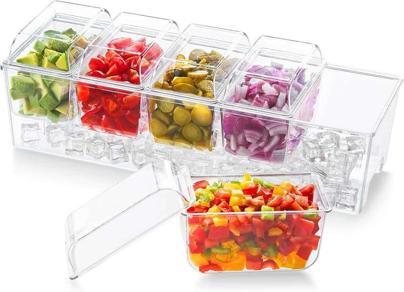 Condiment Server Caddy with 5 Removable Containers for Parties