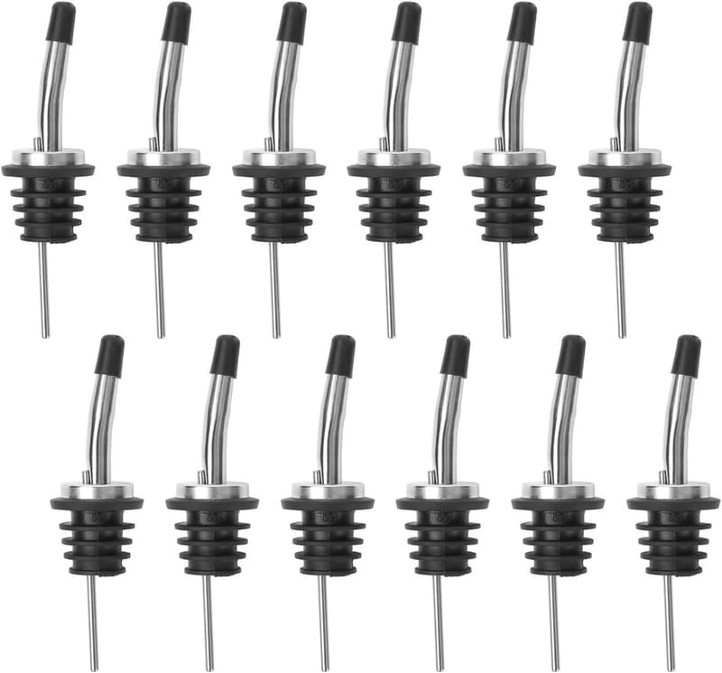 Stainless Steel Bottle Pourers with Dust Caps - 12 Pack