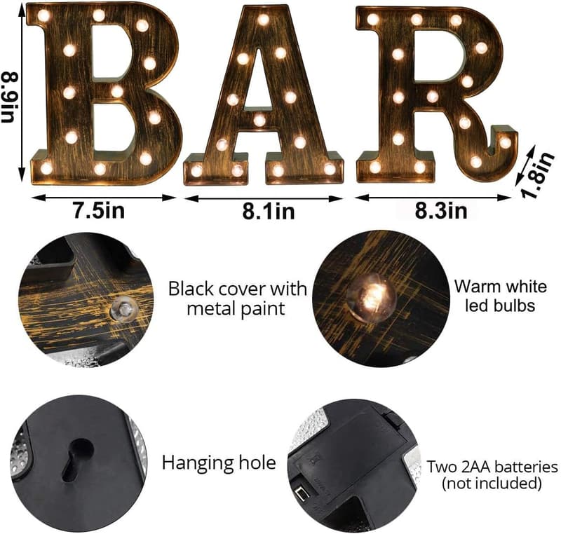 Illuminated LED BAR Sign – Vintage Home Decor Lighted Accessory