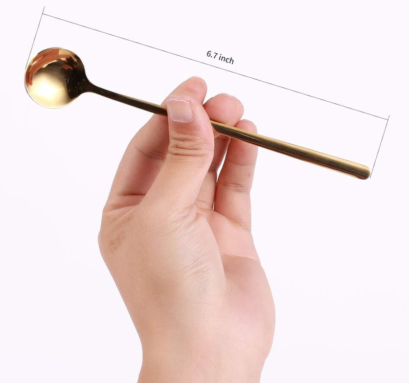 Gold Stainless Steel Long Handle Spoons for Coffee & Tea - 4 PCS
