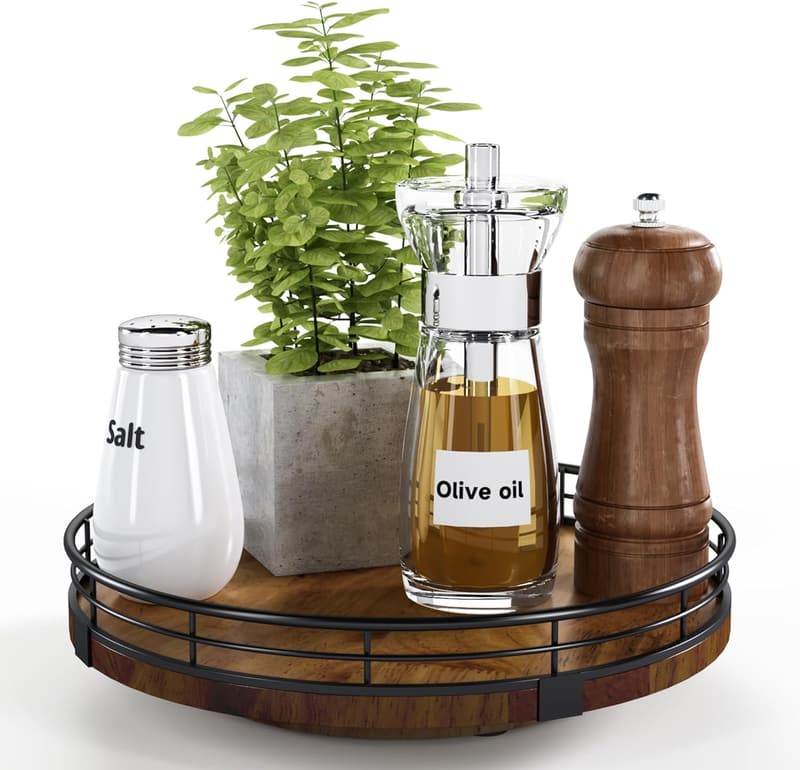 Round Walnut Wood Lazy Susan Turntable Organizer for Kitchen