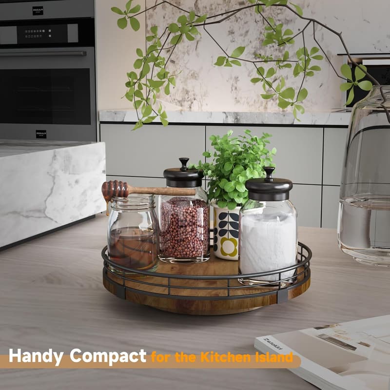 Round Walnut Wood Lazy Susan Turntable Organizer for Kitchen