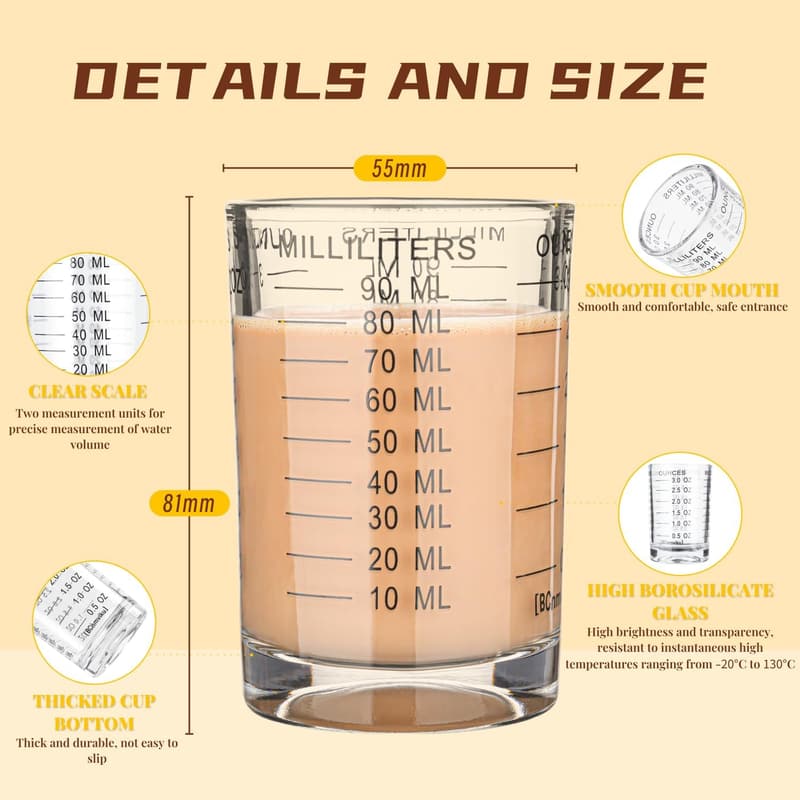 3 oz Heavy Espresso Shot Glass Measuring Cup with Black Line