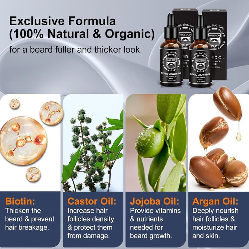 Beard Growth Kit for Men with Oil, Balm, Comb & Massager