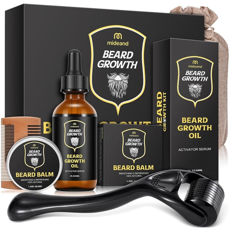 Beard Growth Kit for Men - Oil, Balm, Comb & Massager